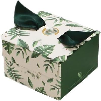 Wedding Favour Paper Candy Treat Box Candy Treat Gift Box,Paper Party Bags,Small Square Candy Box for Wedding Birthday Party Decor Creative Ribbon Wings(50PCS)(Green)