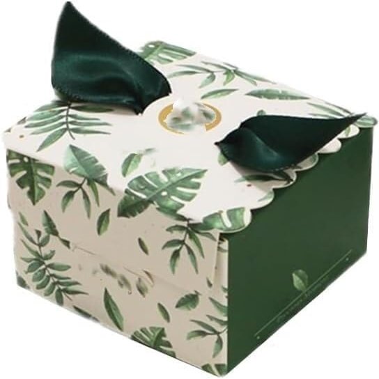 Wedding Favour Paper Candy Treat Box Candy Treat Gift Box,Paper Party Bags,Small Square Candy Box for Wedding Birthday Party Decor Creative Ribbon Wings(50PCS)(Green)