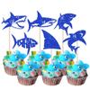 Rsstarxi 24 Pack Shark Cupcake Toppers Shark Birthday Party Decoration Shark Fin Cupcake Picks for Shark Theme Baby Shower Birthday Party Cake Decorations Deep Blue view 1