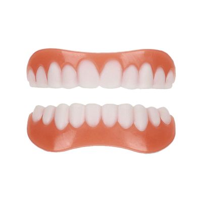 Care Spring Temporary Denture Clip in Veneers Teeth 2 Pairs False Teeth, Clip on Veneers Upper And Lower Silicone Dentures, Missing Tooth Replacement Kit for Man And Women