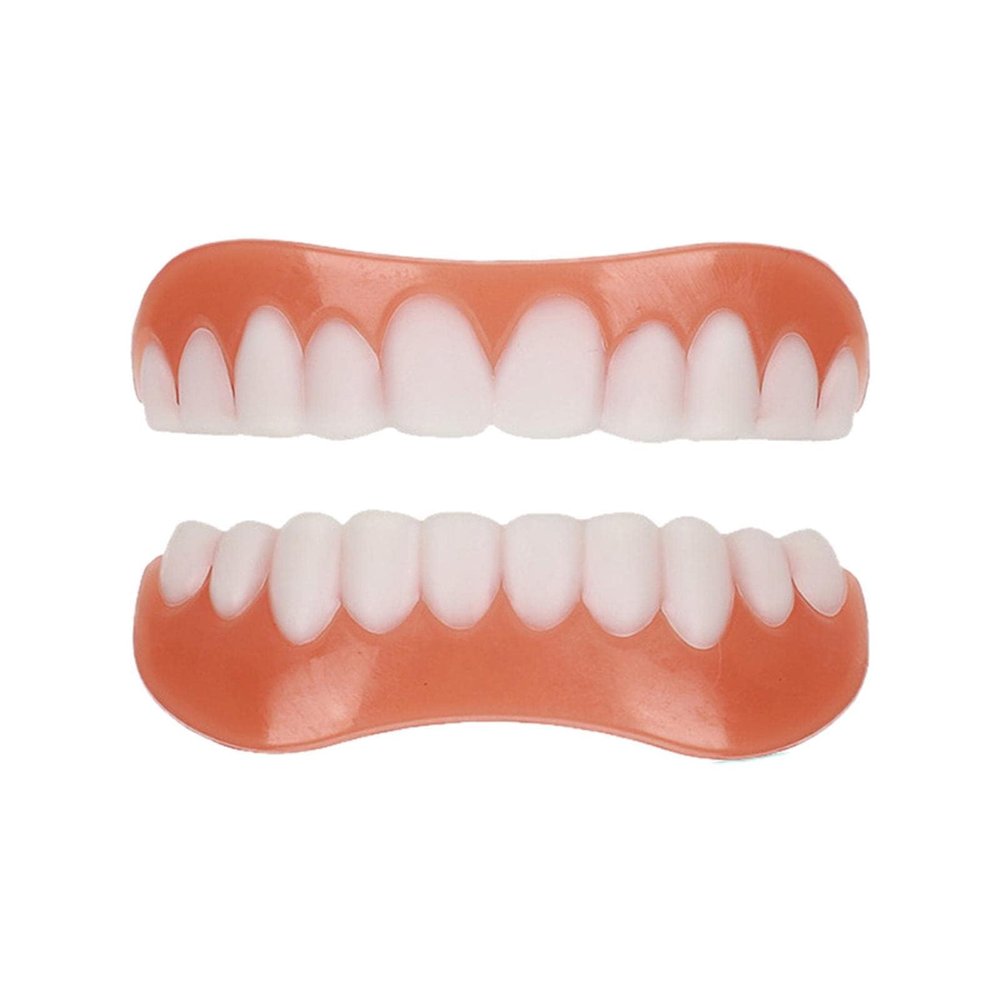 Care Spring Temporary Denture Clip in Veneers Teeth 2 Pairs False Teeth, Clip on Veneers Upper And Lower Silicone Dentures, Missing Tooth Replacement Kit for Man And Women