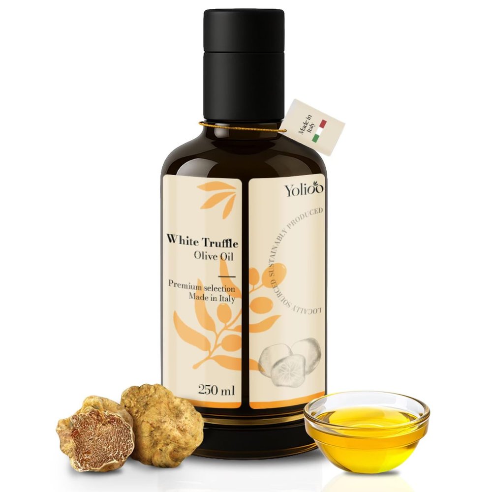 YOLIOO White Truffle Oil | Made with Extra Virgin Olive Oil | Made in Italy | Cold Pressed Early Harvest Infused Truffle Oil | High Polyphenols EVOO | 250ml