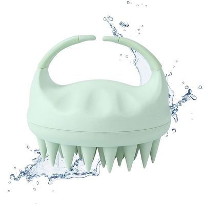 Shampoo Hair Brush by RustiK, Scalp Massager for Hair Growth, Green, Eco Freindly Wheat Straw Plastic with Soft Silicone Bristles, Exfoliator for Dandruff Removal, Wet Scalp Brush.