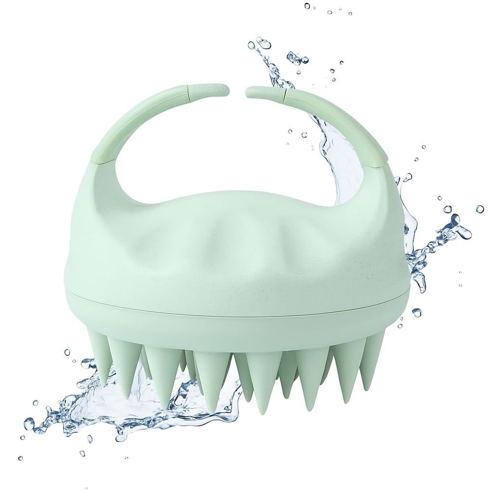 Shampoo Hair Brush by RustiK, Scalp Massager for Hair Growth, Green, Eco Freindly Wheat Straw Plastic with Soft Silicone Bristles, Exfoliator for Dandruff Removal, Wet Scalp Brush.