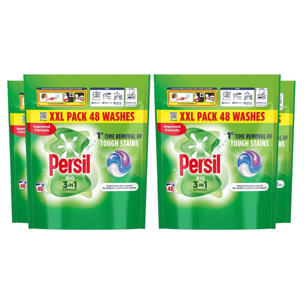 Persil XL 3-in-1 Washing Capsules Outstanding Stain Removal with No Residues Even in Quick and Cold Washes 7 Days of Lasting Freshness Washing Pods 48 Washes (Buy 4, Bio)