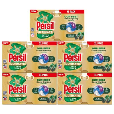 Persil XL Ultimate Washing Capsules Outstanding Stain Removal Even in Quick and Cold Washes Uplifting Comfort Fragrance Recyclable Plastic-Free Packaging, 38 Washes (Buy 5, Active Clean)