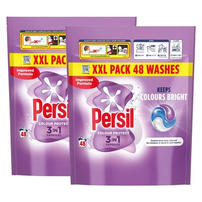 Persil XL 3-in-1 Washing Capsules Outstanding Stain Removal with No Residues Even in Quick and Cold Washes 7 Days of Lasting Freshness Washing Pods 48 Washes (Buy 2, Colour Protect)