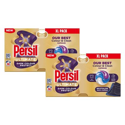 Persil XL Ultimate Washing Capsules Outstanding Stain Removal Even in Quick and Cold Washes Uplifting Comfort Fragrance Recyclable Plastic-Free Packaging, 38 Washes (Buy 2, Dark Colour Protect)