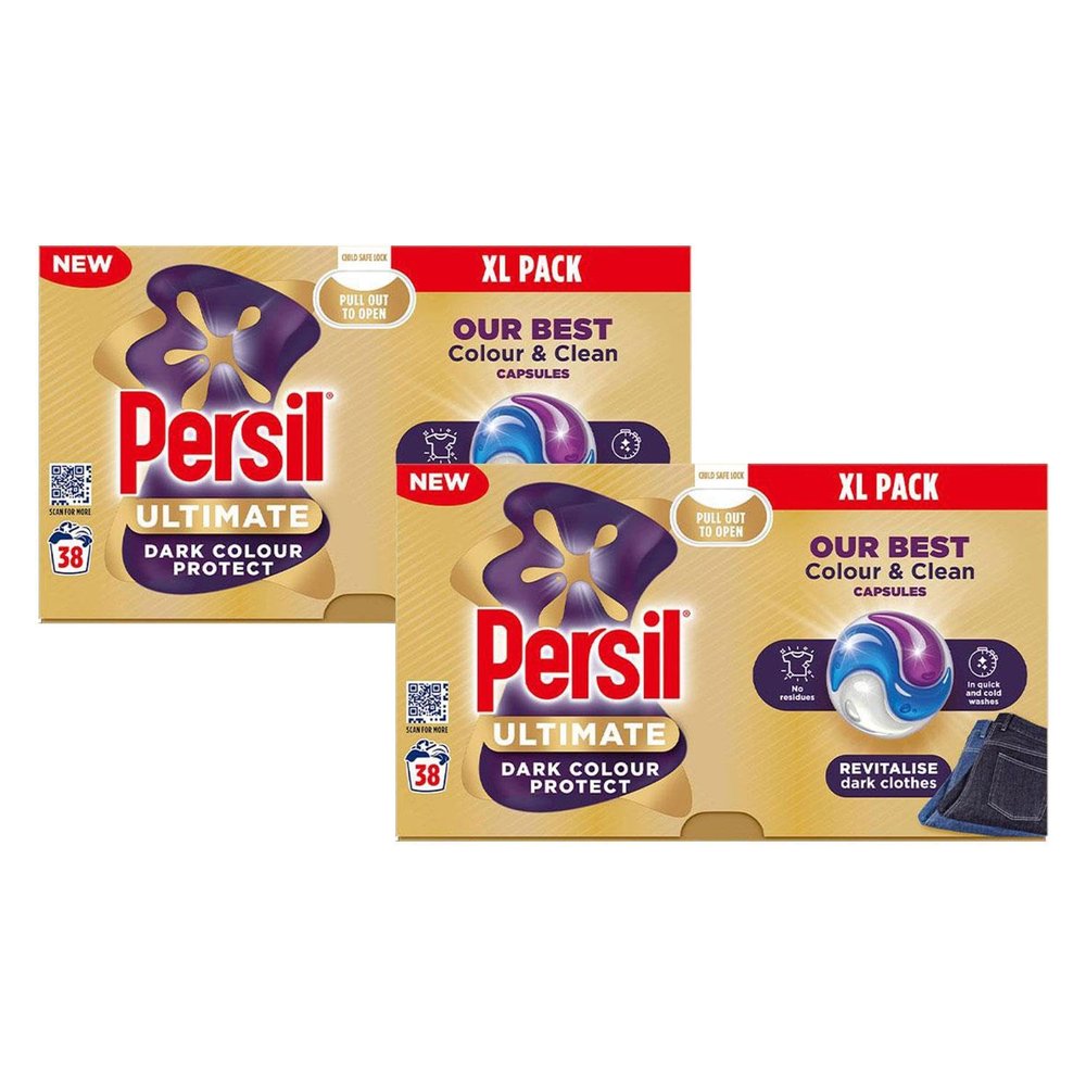 Persil XL Ultimate Washing Capsules Outstanding Stain Removal Even in Quick and Cold Washes Uplifting Comfort Fragrance Recyclable Plastic-Free Packaging, 38 Washes (Buy 2, Dark Colour Protect)