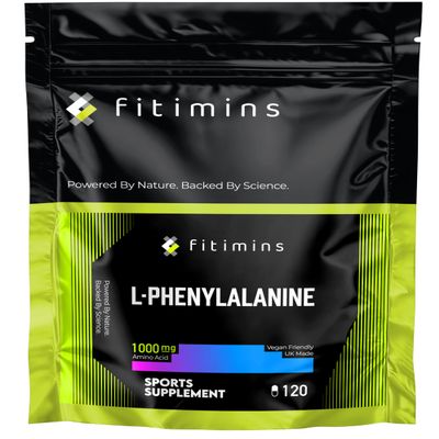 L-Phenylalanine 1000mg | Amino Acid Sports Performance Supplement | 120 Vegan Capsules | 2-Month Supply | UK-Made Supplement | Build Muscle, Boost Energy, Improve Mood, Support Wellbeing | Fitimins