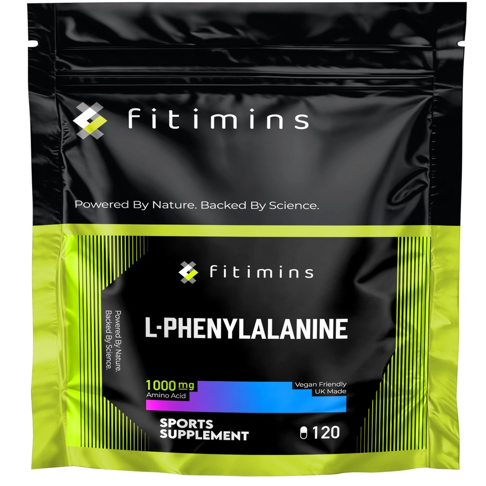 L-Phenylalanine 1000mg | Amino Acid Sports Performance Supplement | 120 Vegan Capsules | 2-Month Supply | UK-Made Supplement | Build Muscle, Boost Energy, Improve Mood, Support Wellbeing | Fitimins