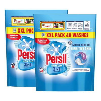 Persil XL 3-in-1 Washing Capsules Outstanding Stain Removal with No Residues Even in Quick and Cold Washes 7 Days of Lasting Freshness Washing Pods 48 Washes (Buy 2, Non Bio)