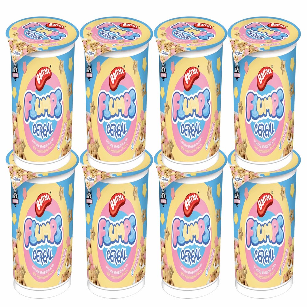 Inventure Barratt Flumps Cereal Cup 40g x 8 (Crunchy Whole Grain Stars with Marshmallow Pieces) - No Artificial Colours & Flavours