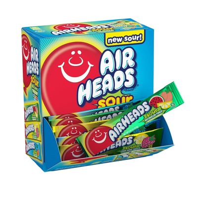 Airheads Sour Bars, Variety Box, Sour Watermelon Punch, Blue Blast and Lemon Berry Squeeze Flavour, 60 Individually Wrapped Full Size Bars