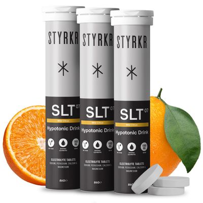 Electrolytes Tablets by Styrkr - Citrus - 3X Pack of 12 Hydration Tablets - 1000mg per Serving - 2X Higher Salts - Used by Endurance Athletes - Advanced Quad-Blend Formulation - SLT07 12x per Tube