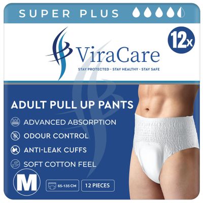 12 x Super Plus Incontinence Pants Women & Men | Adults Nappies | Advanced Absorption and Soft-Stretch Waistband | Adults Pull Up Pants | Waist Size Medium 65-135 cm |(1 Pack of 12, Medium)