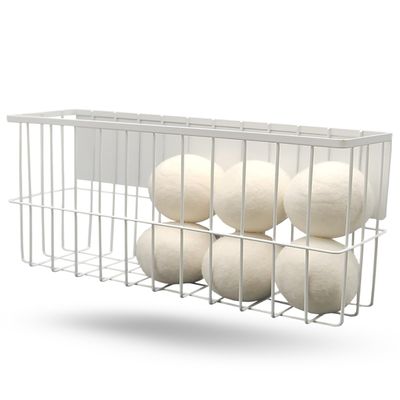 6 XL Wool Dryer Balls & Magnetic Dryer Ball Holder - Natural Fabric Softener, Reusable, Reduces Clothing Wrinkles and Saves Drying Time - Dryer Ball Container for Laundry Room Storage (XXL Size)