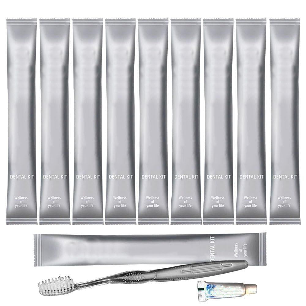 10Pcs Luxury Black Individually Wrapped Disposable Travel Toothbrushes with Toothpaste, Soft Bristles Hotel Toothbrush Kit, Guest's Toothbrushes for Homeless Gift Hotel Camping Travel