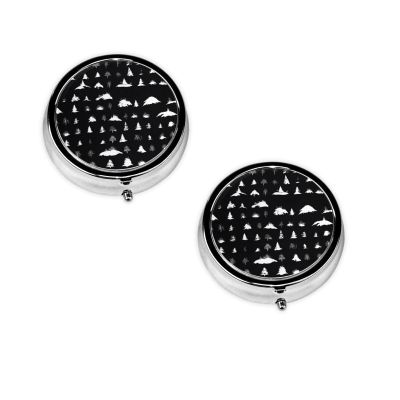 (Black & White Trees) Round Pill Box,3 Compartment Pill Box Mini Decorative Pocket Purse Portable Travel Medicine Tablet Vitamin Holder Organizer Pill Case