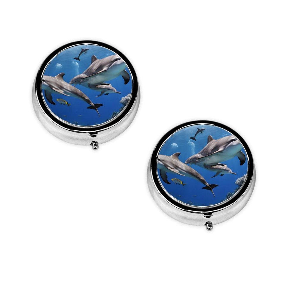 (Killer Whale Print) Round Pill Box,3 Compartment Pill Box Mini Decorative Pocket Purse Portable Travel Medicine Tablet Vitamin Holder Organizer Pill Case