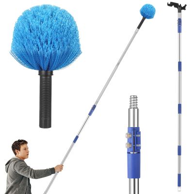 ISIVOVE Cobweb Duster with Extension Pole, 5-8 ft Adjustable Telescopic Pole, Medium Stiff Bristles, Lightweight Spider Web Brush for High Ceilings, Walls, Indoor & Outdoor Cleaning, Blue