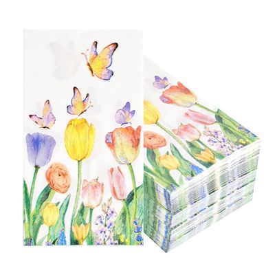 100Pcs Disposable Floral Paper Napkins Spring Tulip Guest Napkins Watercolor Flower Dinner Party Napkins Decorative Hand Towel for Bathroom Wedding Baby Shower Party Supplies Table Decor