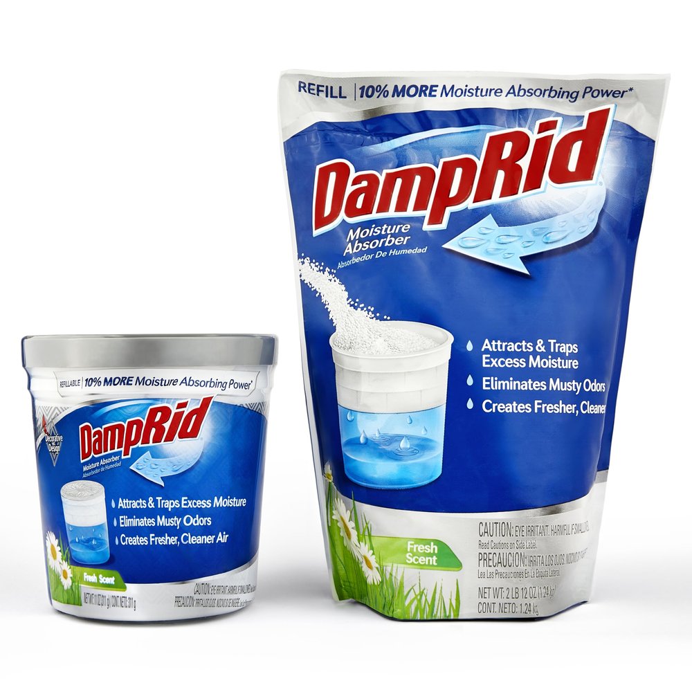 Damp Rid Refillable Moisture Absorber, Fresh Scent 11 oz., Moisture Absorbers, 10% More Absorbing Power*, Cleaner Air & Includes a Damp Rid Fresh Scent Refill Bag 44oz. ILIOS Packaging.