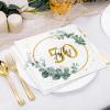 40Pcs 50th Birthday Napkins, Sage Green Napkins Eukalyptus Gold 50th Anniversary Party Serviettes for Cocktail Wedding Anniversary view 2