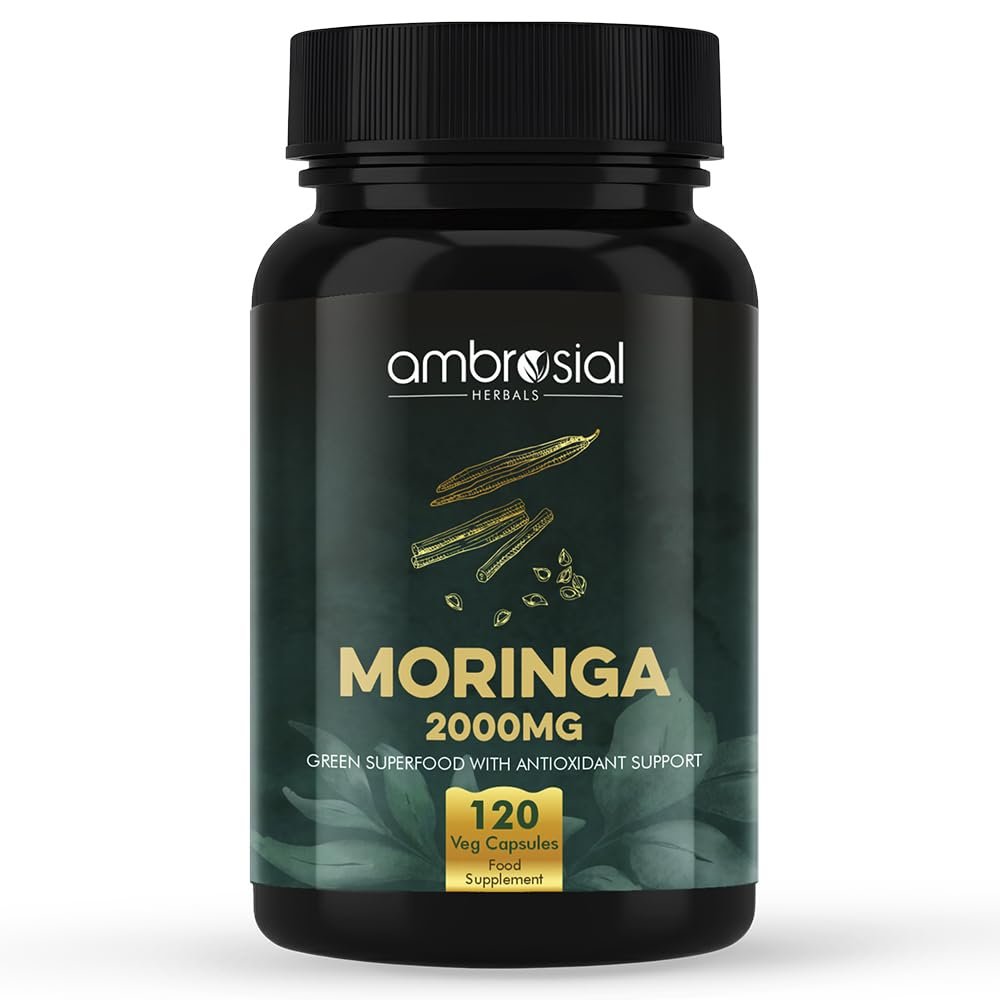 Ambrosial Moringa Capsules 2000 mg High Strength | 4 Months Supply Premium Moringa Leaf Extract 10:1 Concentrate Natural Plant-Based Herbal Supplement for Daily Wellness Support 120 Capsules