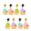 24pcs Lightning Cupcake Toppers, Lightning Bolt Cupcake Toppers, Black Glitter Weather Cake Decoration for Baby Shower, Lightning Weather Themed Birthday Party Supplies view 1