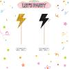 24pcs Lightning Cupcake Toppers, Lightning Bolt Cupcake Toppers, Black Glitter Weather Cake Decoration for Baby Shower, Lightning Weather Themed Birthday Party Supplies view 2