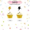 24pcs Lightning Cupcake Toppers, Lightning Bolt Cupcake Toppers, Black Glitter Weather Cake Decoration for Baby Shower, Lightning Weather Themed Birthday Party Supplies view 3