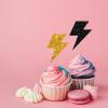 24pcs Lightning Cupcake Toppers, Lightning Bolt Cupcake Toppers, Black Glitter Weather Cake Decoration for Baby Shower, Lightning Weather Themed Birthday Party Supplies view 4