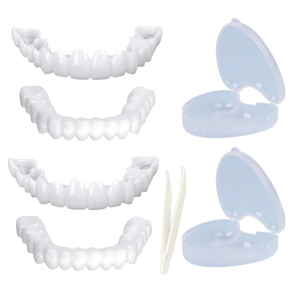 Brigtviee Smile Teeth Instant Veneers,2 Pairs Instant Veneers Dentures,Clip on Veneers Top And Bottom, Teeth Covers,Tooth Caps for Broken Teeth,Comfortable Veneers Cosmetic Teeth for Men And Women
