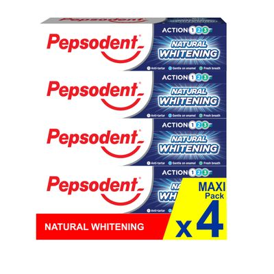 Pepsodent Natural Whitening Fluoride and Calcium Toothpaste for Whiter Teeth in One Week 75ml (4x75ml Pack)