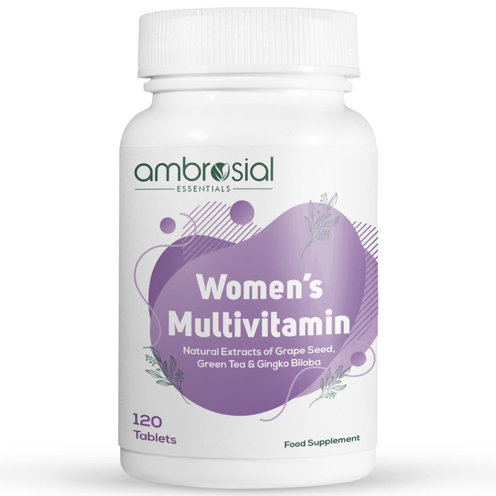 Ambrosial Womens Multivitamin Tablets 20+ Essential Vitamins, Minerals & Botanicals Grape Seed, Green Tea, Ginkgo & Ginseng Daily Energy, Balance, Vitality & Wellness 120 Tablets (4 Months)