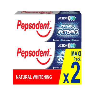 Pepsodent Natural Whitening Fluoride and Calcium Toothpaste for Whiter Teeth in One Week 75ml (2x75ml Pack)