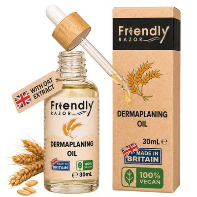 Friendly Razor Dermaplaning Oil for Face - 30ml Pre-Shave & Post-Shave Dermaplane Oil for Women - Sensitive Skin, Peach Fuzz & Smooth Shave Glide - Jojoba + Grapeseed - Made in the UK