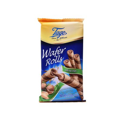 Tago Wafer Rolls from Serendib | Crispy wafer rolls with flavoured Cream Filling (150g) | (6 Packets, Nut cream filling)