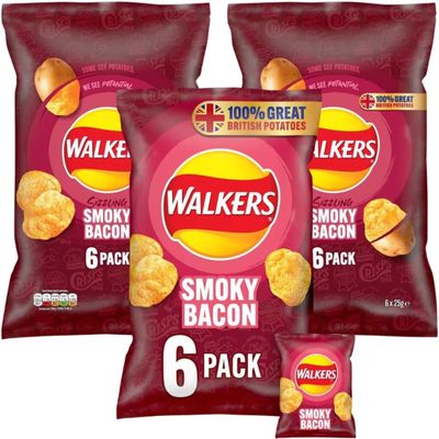 Crisps Bundle with Smoky Bacon Multipack Crisps by Walkers 6x25g (3 Pack)