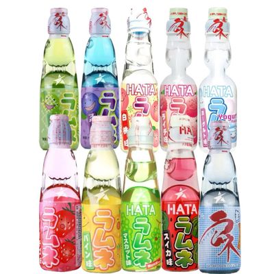 Hatakosen Ramune Soda Japanese Soft Drinks 10 Bottles Set 200 ml by Starry Mart (10 Bottles, 8 Flavours)