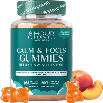 Lions Mane Supplement & Mushroom Gummies  High Strength 4300mg with Ashwagandha KSM-66, Zinc, B6 & B12  60 Vegan Sugar-Free Gummies for Calm, Focus, Mental Performance & Nervous System Support