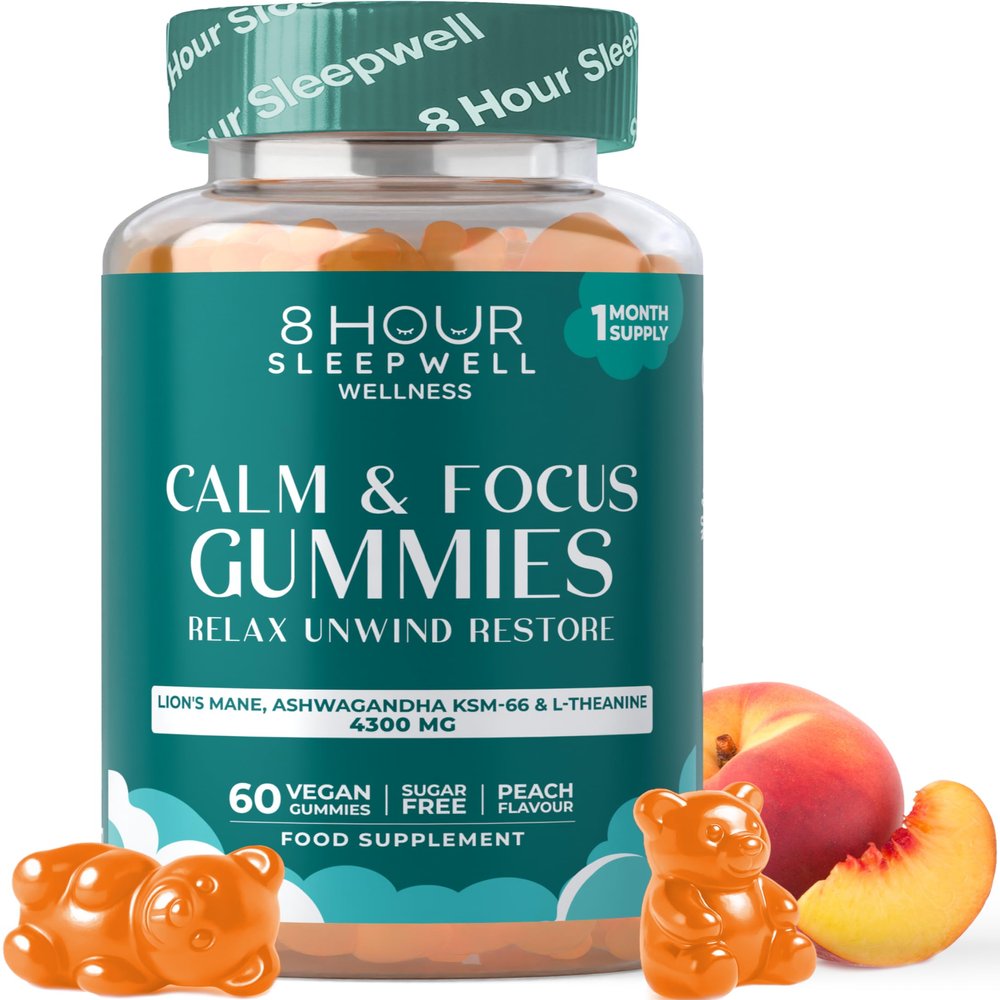 Lions Mane Supplement & Mushroom Gummies  High Strength 4300mg with Ashwagandha KSM-66, Zinc, B6 & B12  60 Vegan Sugar-Free Gummies for Calm, Focus, Mental Performance & Nervous System Support