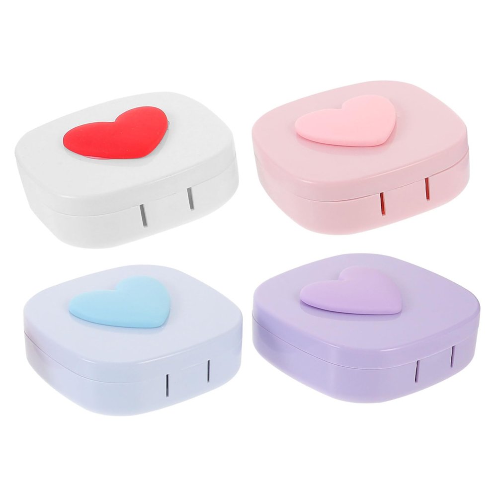 Anneome 4 Sets Cute Contact Lens Storage Box Leakproof Travel Mirror Lens Case Small Organizer Packing Box