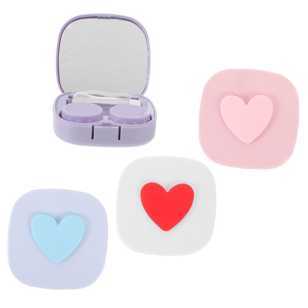 Beavorty 4 Sets Love Contact Lens Storage Box Portable Travel Case for Contact Lens Mirror Holder