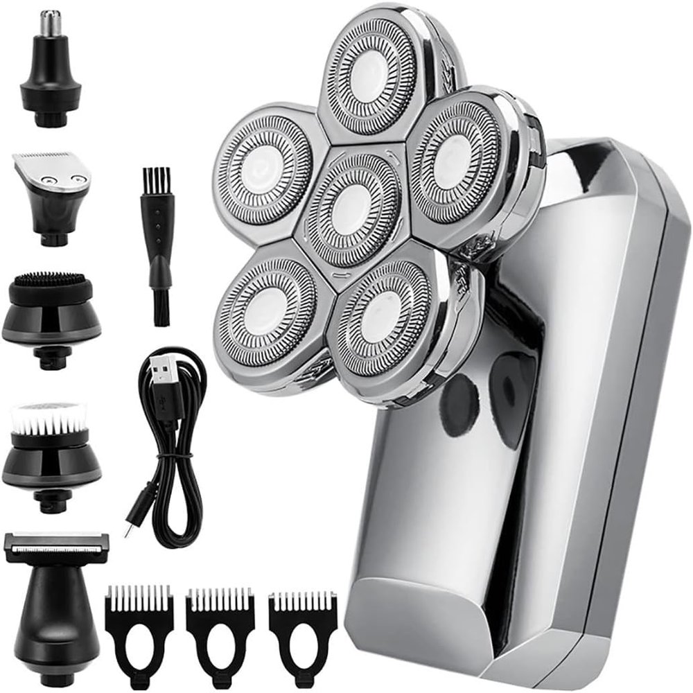 YQYBF Electric Razor for Men's, 6 in 1 Electric Shaver Razor for Men's Trimmer Wet and Dry 6 Blade Head Dry Razor 5D Head Waterproof LED Display Machine for Shaving