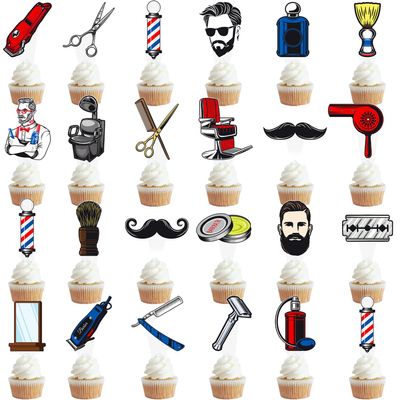 Barber Cupcake Toppers 48Pcs Barber Birthday Party Decorations Barbershop Hairstylist Cake Decorations Haircut Salon Party Decorations for Hairdresser Bachelor Graduation Party Supplies