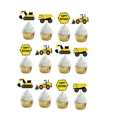 12PCS Construction Birthday Cake Topper,Excavator Bulldozer Road Roller Truck Second Birthday Cake Decor for Boys, Engineering Themed Party Supplies Decoration