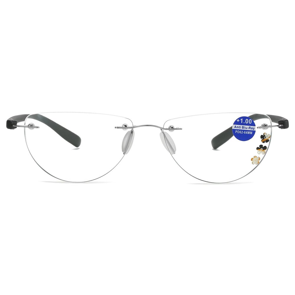 ABETOS Ladies Rimless Half Moon Reading Glasses Blue Light Blocking Fashion Cute Print Pattern Frameless Half Readers for Women Anti Eyestrain, Black+2.5