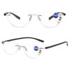 ABETOS Ladies Rimless Half Moon Reading Glasses Blue Light Blocking Fashion Cute Print Pattern Frameless Half Readers for Women Anti Eyestrain, Black+2.5 view 3